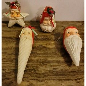 4 Vintage Beautiful Porcelain Santa Claus Ornaments SOI S/4 New in Box